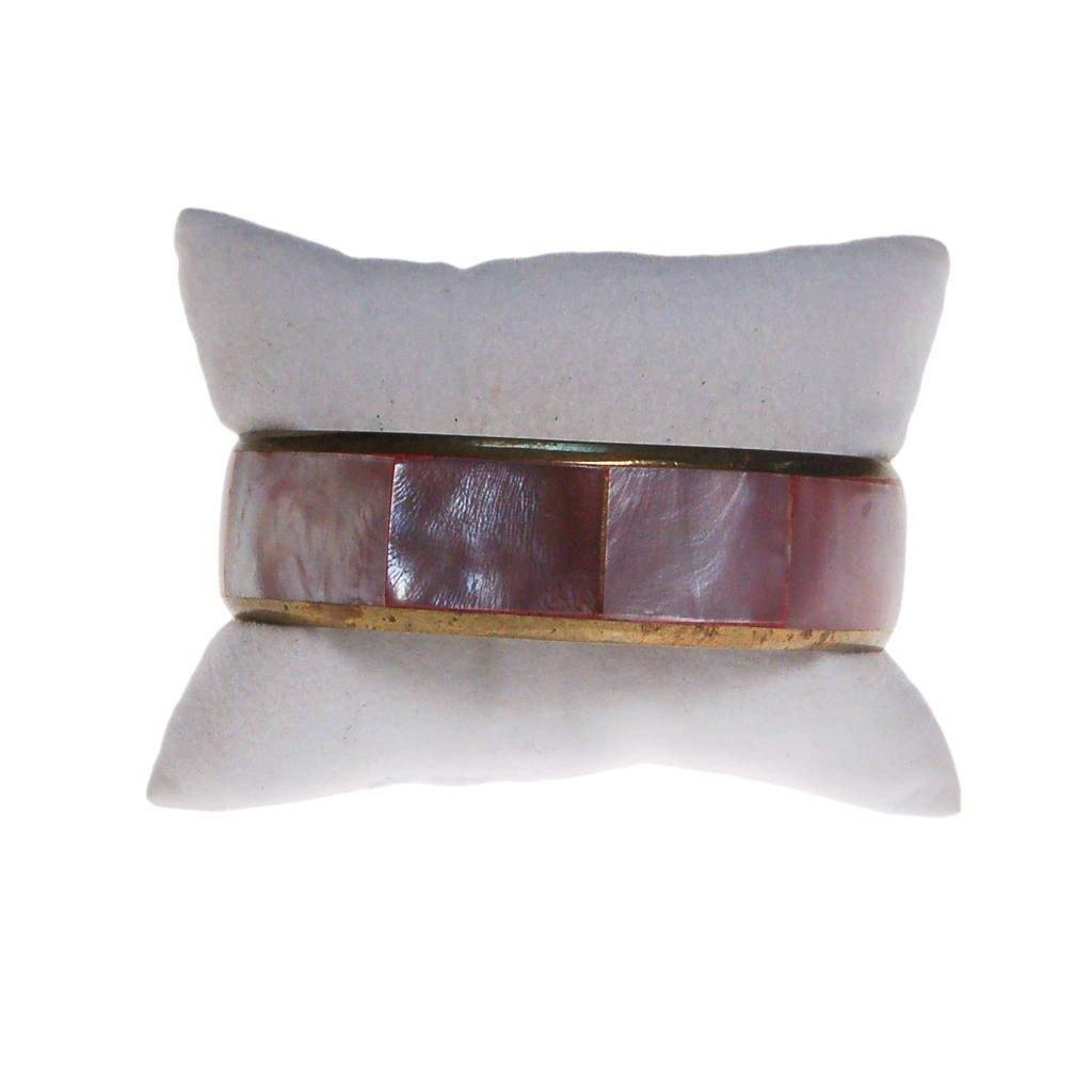 Pink Mother of Pearl Brass Bangle Bracelet by 1970s - Vintage Meet Modern Vintage Jewelry - Chicago, Illinois - #oldhollywoodglamour #vintagemeetmodern #designervintage #jewelrybox #antiquejewelry #vintagejewelry