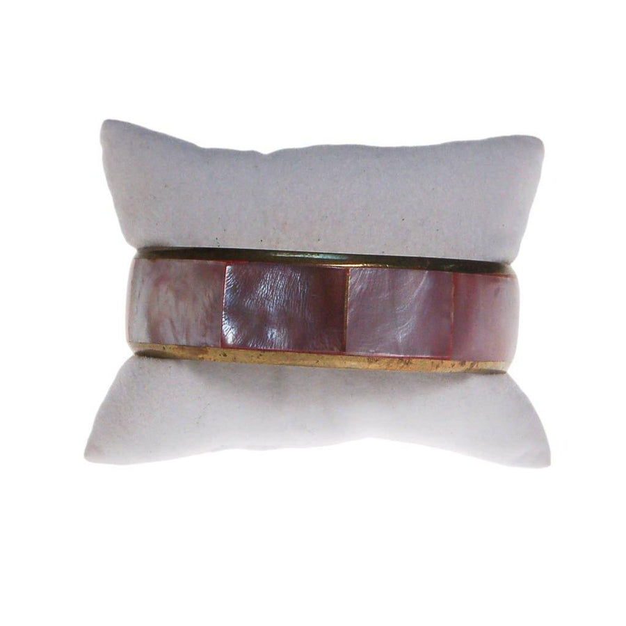 Pink Mother of Pearl Brass Bangle Bracelet by 1970s - Vintage Meet Modern Vintage Jewelry - Chicago, Illinois - #oldhollywoodglamour #vintagemeetmodern #designervintage #jewelrybox #antiquejewelry #vintagejewelry