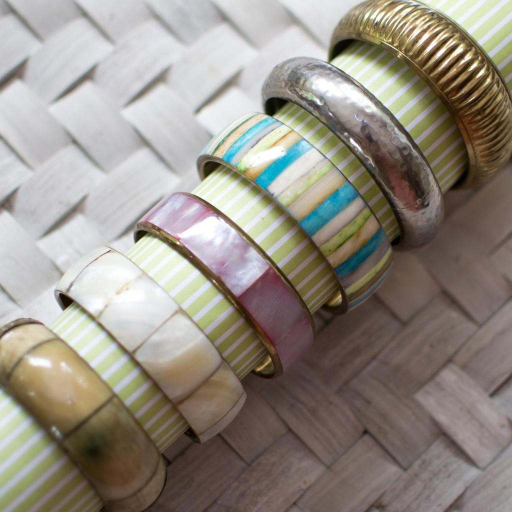 Mother of Pearl Brass Bangle Bracelet by 1970s - Vintage Meet Modern Vintage Jewelry - Chicago, Illinois - #oldhollywoodglamour #vintagemeetmodern #designervintage #jewelrybox #antiquejewelry #vintagejewelry