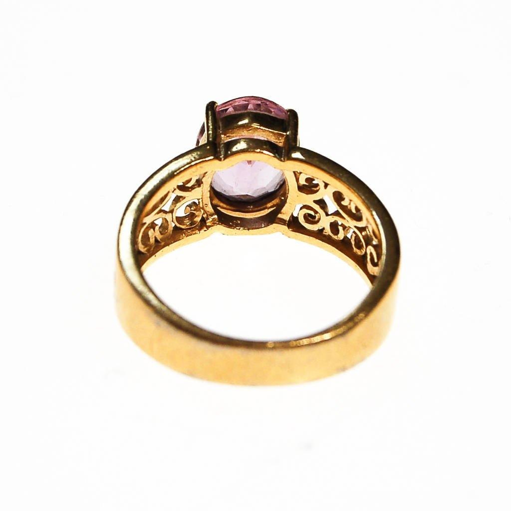 Oval Amethyst Ring, 18kt Gold Plated Band, Filigree Detail by unsigned - Vintage Meet Modern Vintage Jewelry - Chicago, Illinois - #oldhollywoodglamour #vintagemeetmodern #designervintage #jewelrybox #antiquejewelry #vintagejewelry