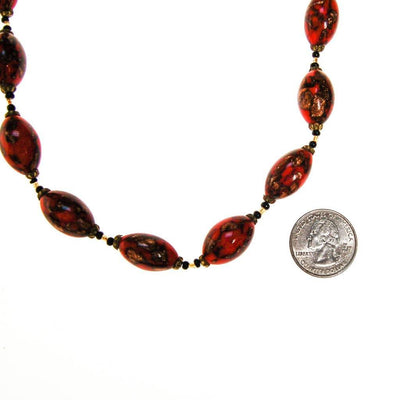 Red Venetian Glass Bead Necklace, Goldstone Beads by unsigned - Vintage Meet Modern Vintage Jewelry - Chicago, Illinois - #oldhollywoodglamour #vintagemeetmodern #designervintage #jewelrybox #antiquejewelry #vintagejewelry