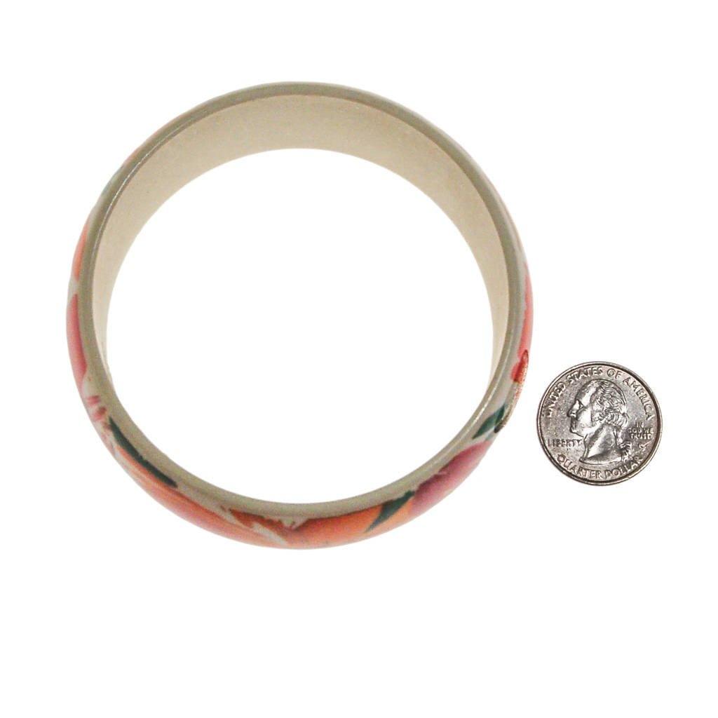 Pink, Yellow, White, Orange, Green Tropical Flower Wide Bangle Bracelet by 1980s - Vintage Meet Modern Vintage Jewelry - Chicago, Illinois - #oldhollywoodglamour #vintagemeetmodern #designervintage #jewelrybox #antiquejewelry #vintagejewelry