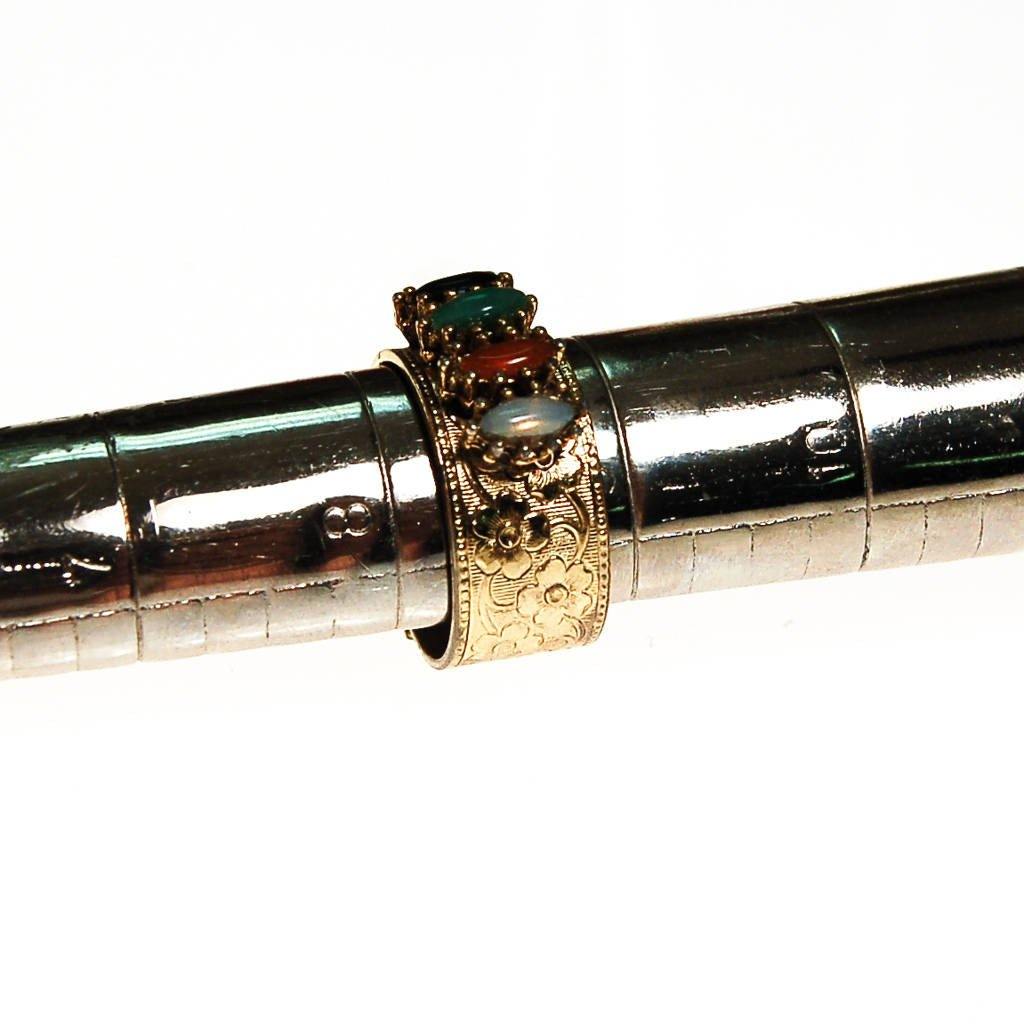 Vogue Renaissance Revival Wide Band Adjustable Ring with Faux Jade, Onyx, Carnelia, and Opaline by Vogue - Vintage Meet Modern Vintage Jewelry - Chicago, Illinois - #oldhollywoodglamour #vintagemeetmodern #designervintage #jewelrybox #antiquejewelry #vintagejewelry