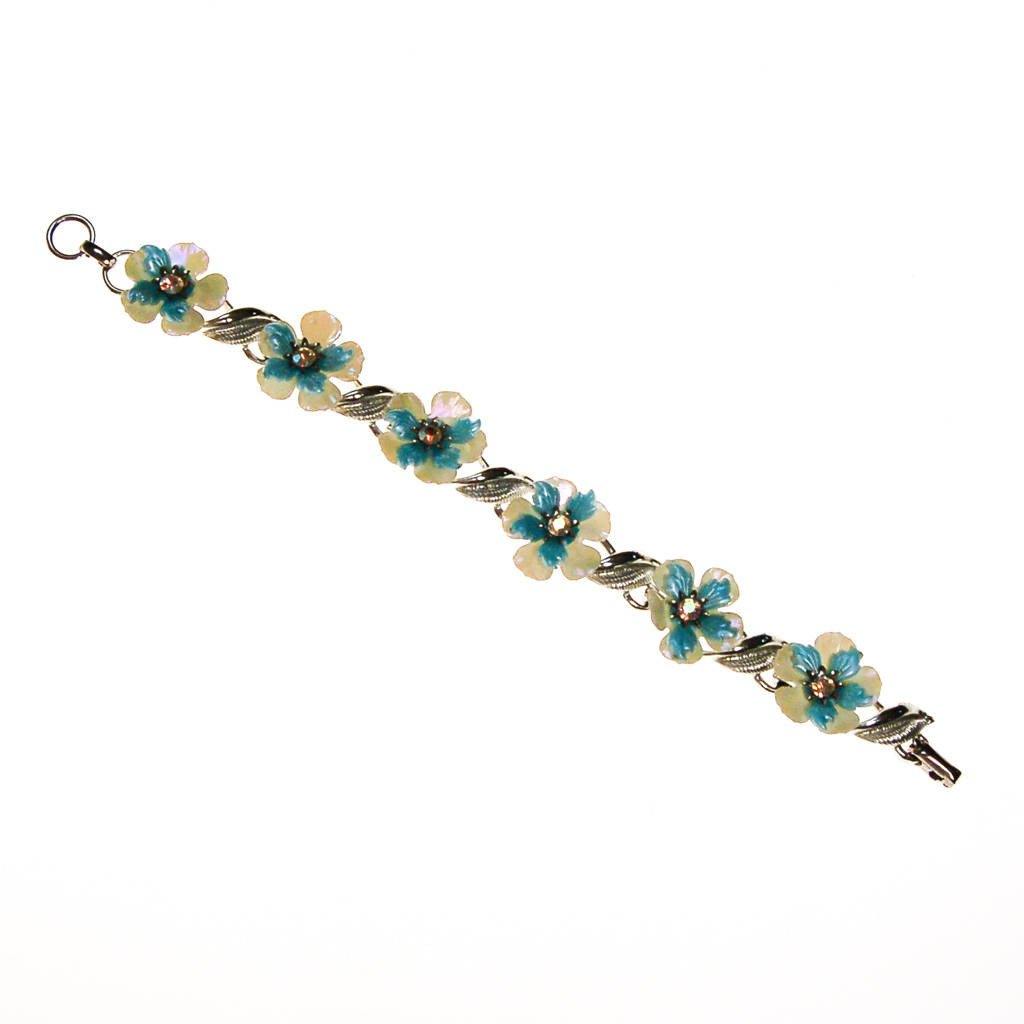 Coro White and Blue Flower Bracelet with Rhinestones