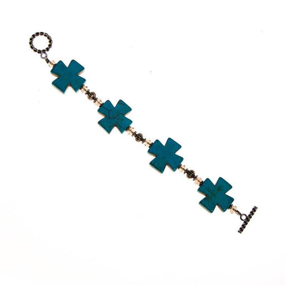 Turquoise Howlite Cross, Crystal and Silver Bead Bracelet by One of a Kind - Vintage Meet Modern Vintage Jewelry - Chicago, Illinois - #oldhollywoodglamour #vintagemeetmodern #designervintage #jewelrybox #antiquejewelry #vintagejewelry