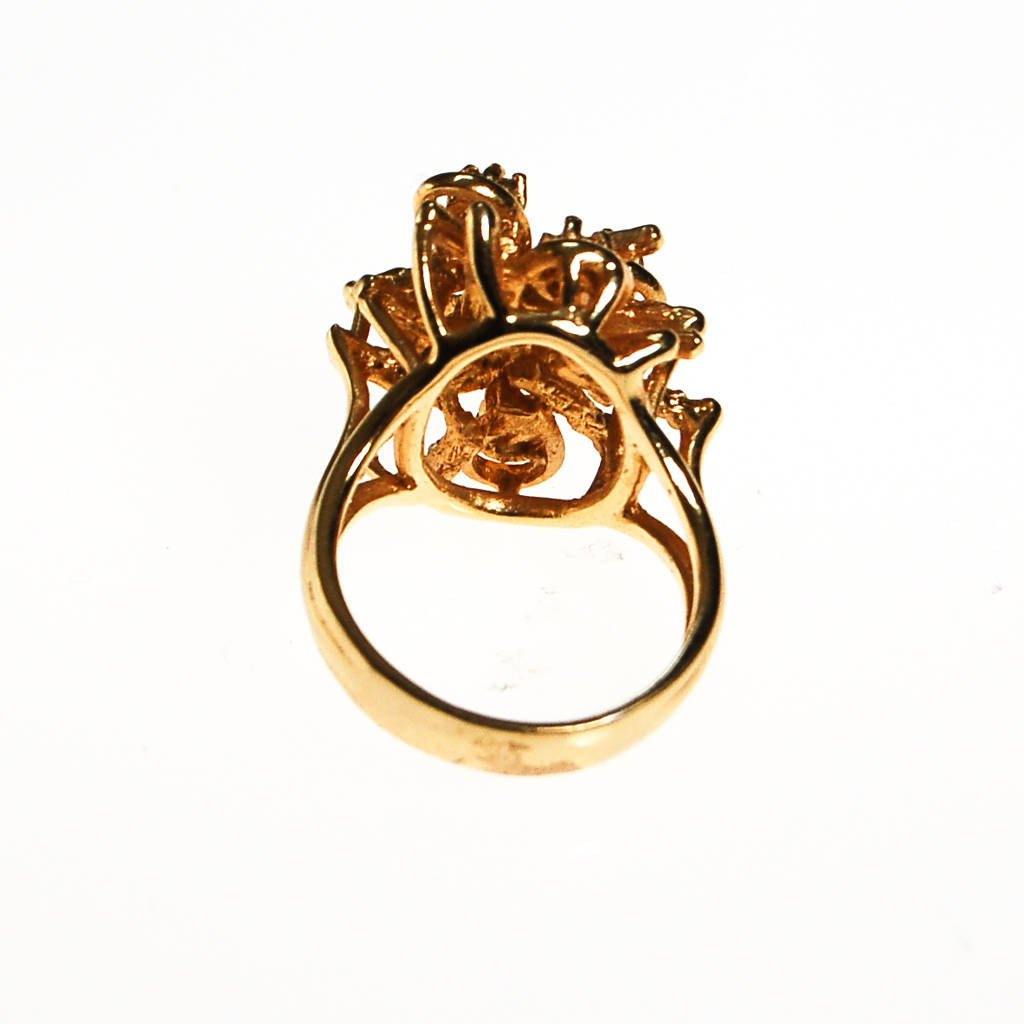 Gold Diamante Cluster Statement Ring, Gold Plated by unsigned - Vintage Meet Modern Vintage Jewelry - Chicago, Illinois - #oldhollywoodglamour #vintagemeetmodern #designervintage #jewelrybox #antiquejewelry #vintagejewelry
