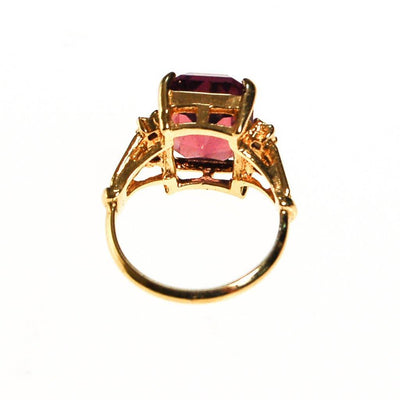 Amethyst CZ Cocktail Statement Ring, Emerald Cut, Gold Plated, CZ Accent Stones by unsigned - Vintage Meet Modern Vintage Jewelry - Chicago, Illinois - #oldhollywoodglamour #vintagemeetmodern #designervintage #jewelrybox #antiquejewelry #vintagejewelry