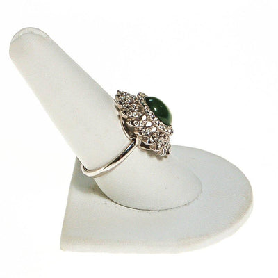 Huge CZ and Jade Cocktail Statement Ring, Cubic Zirconia by unsigned - Vintage Meet Modern Vintage Jewelry - Chicago, Illinois - #oldhollywoodglamour #vintagemeetmodern #designervintage #jewelrybox #antiquejewelry #vintagejewelry