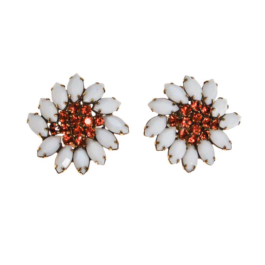 Weiss Rhinestone Daisy Earrings by Weiss - Vintage Meet Modern Vintage Jewelry - Chicago, Illinois - #oldhollywoodglamour #vintagemeetmodern #designervintage #jewelrybox #antiquejewelry #vintagejewelry