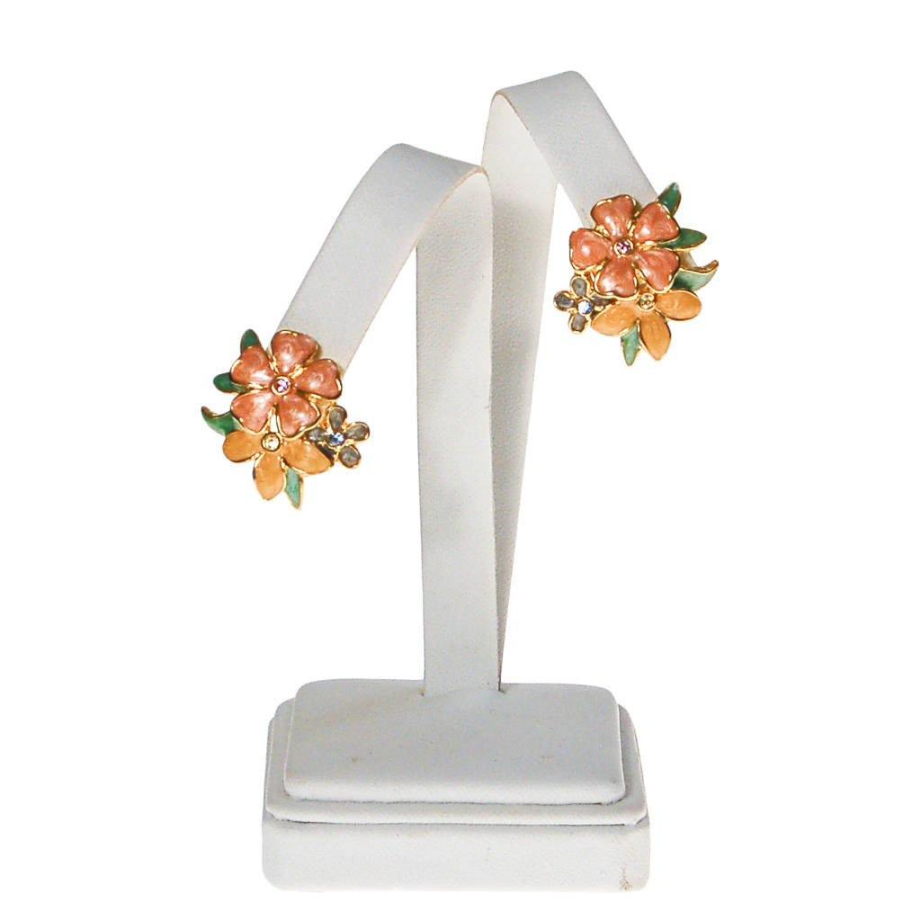 Joan Rivers Pink, Peach, Yellow Flower with Rhinestones Earrings by Joan Rivers - Vintage Meet Modern Vintage Jewelry - Chicago, Illinois - #oldhollywoodglamour #vintagemeetmodern #designervintage #jewelrybox #antiquejewelry #vintagejewelry