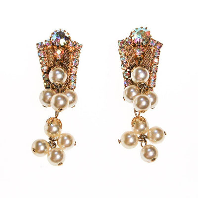 Dangling Pearl and Aurora Borealis Rhinestone Earrings by 1960s - Vintage Meet Modern Vintage Jewelry - Chicago, Illinois - #oldhollywoodglamour #vintagemeetmodern #designervintage #jewelrybox #antiquejewelry #vintagejewelry