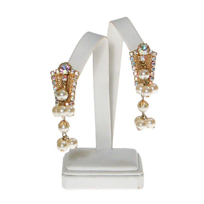 Dangling Pearl and Aurora Borealis Rhinestone Earrings by 1960s - Vintage Meet Modern Vintage Jewelry - Chicago, Illinois - #oldhollywoodglamour #vintagemeetmodern #designervintage #jewelrybox #antiquejewelry #vintagejewelry
