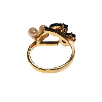 Pearl Flower and Black Onyx Leaves Ring by Mid Century Modern - Vintage Meet Modern Vintage Jewelry - Chicago, Illinois - #oldhollywoodglamour #vintagemeetmodern #designervintage #jewelrybox #antiquejewelry #vintagejewelry