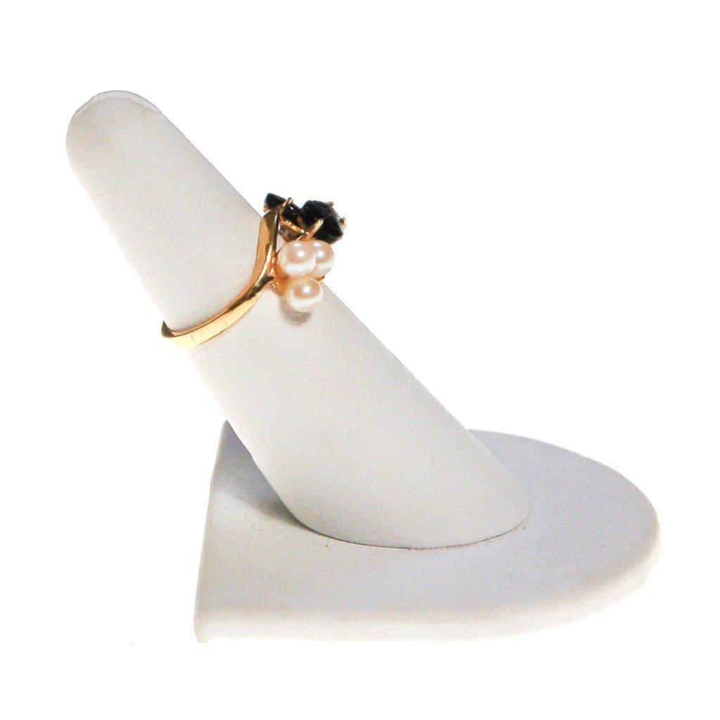 Pearl Flower and Black Onyx Leaves Ring by Mid Century Modern - Vintage Meet Modern Vintage Jewelry - Chicago, Illinois - #oldhollywoodglamour #vintagemeetmodern #designervintage #jewelrybox #antiquejewelry #vintagejewelry