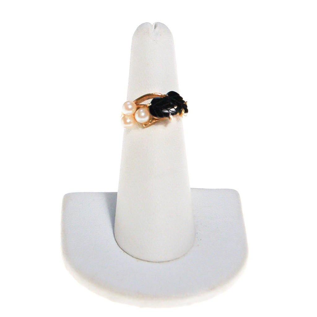 Pearl Flower and Black Onyx Leaves Ring by Mid Century Modern - Vintage Meet Modern Vintage Jewelry - Chicago, Illinois - #oldhollywoodglamour #vintagemeetmodern #designervintage #jewelrybox #antiquejewelry #vintagejewelry