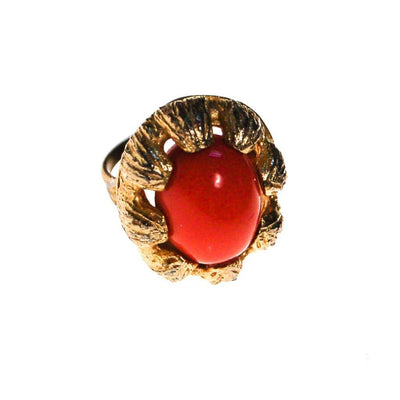 Coral Cabochon Gold Tone Statement Ring by 1960s - Vintage Meet Modern Vintage Jewelry - Chicago, Illinois - #oldhollywoodglamour #vintagemeetmodern #designervintage #jewelrybox #antiquejewelry #vintagejewelry