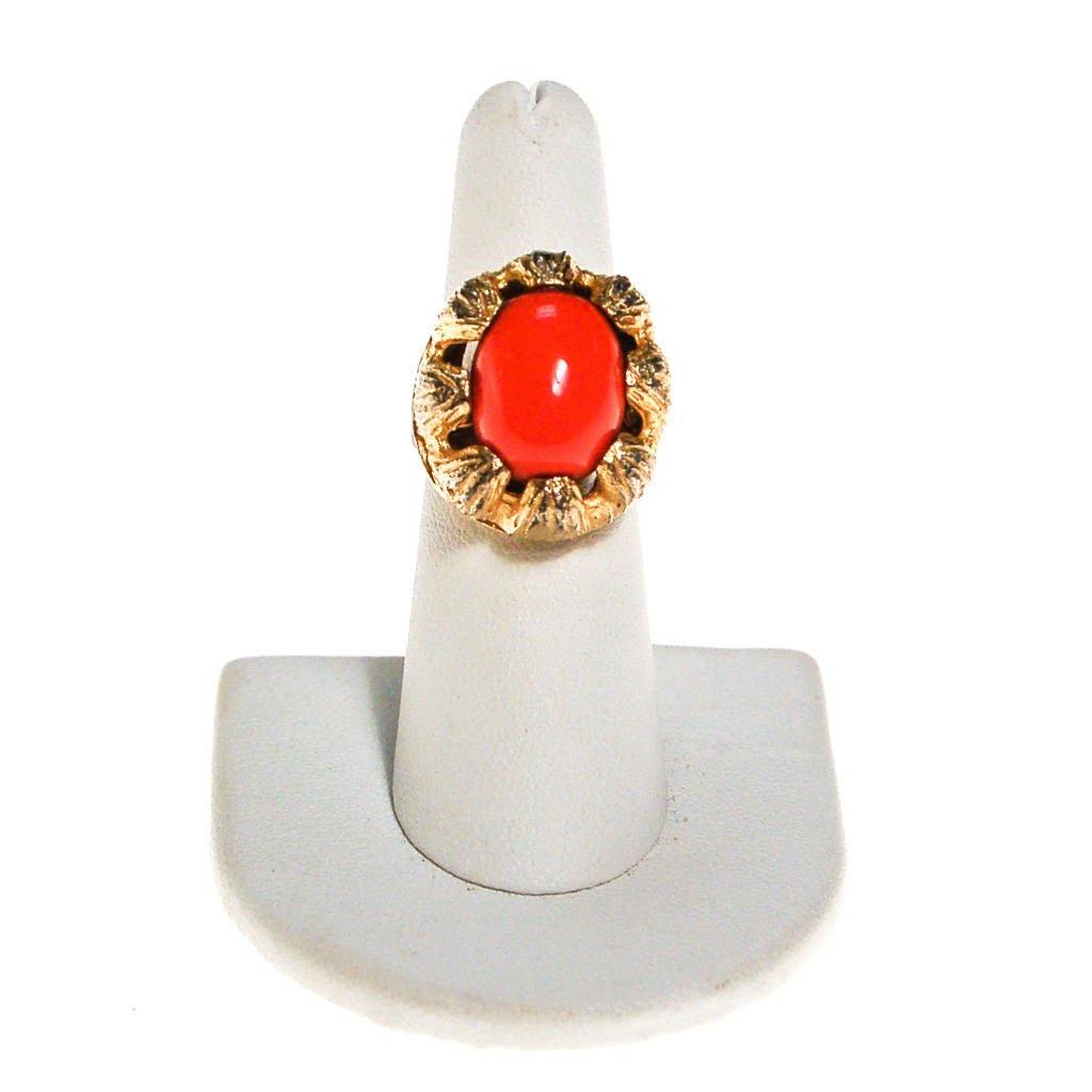 Coral Cabochon Gold Tone Statement Ring by 1960s - Vintage Meet Modern Vintage Jewelry - Chicago, Illinois - #oldhollywoodglamour #vintagemeetmodern #designervintage #jewelrybox #antiquejewelry #vintagejewelry