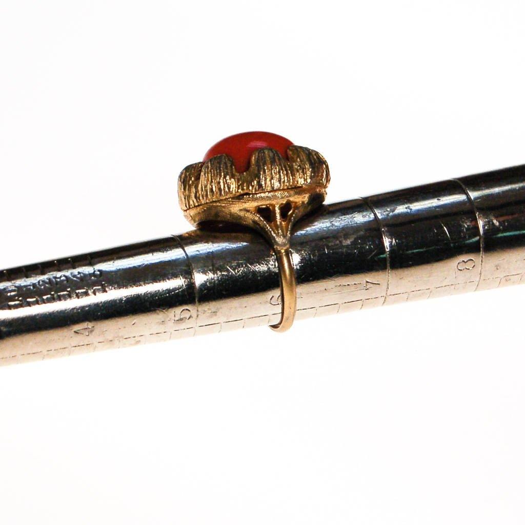 Coral Cabochon Gold Tone Statement Ring by 1960s - Vintage Meet Modern Vintage Jewelry - Chicago, Illinois - #oldhollywoodglamour #vintagemeetmodern #designervintage #jewelrybox #antiquejewelry #vintagejewelry