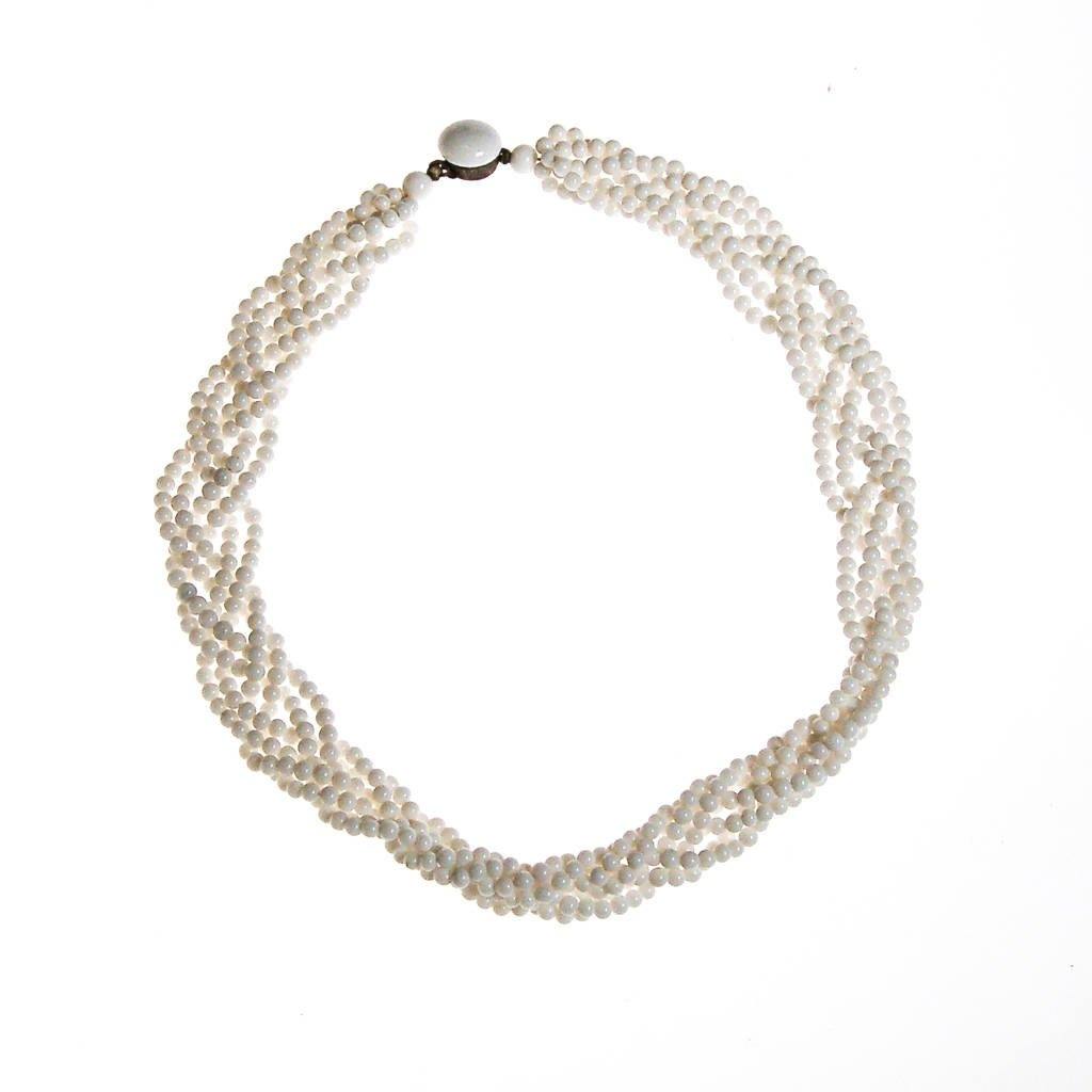 Braided Milk Glass Beaded Necklace by Made in Japan - Vintage Meet Modern Vintage Jewelry - Chicago, Illinois - #oldhollywoodglamour #vintagemeetmodern #designervintage #jewelrybox #antiquejewelry #vintagejewelry