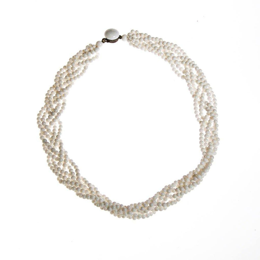 Braided Milk Glass Beaded Necklace by Made in Japan - Vintage Meet Modern Vintage Jewelry - Chicago, Illinois - #oldhollywoodglamour #vintagemeetmodern #designervintage #jewelrybox #antiquejewelry #vintagejewelry