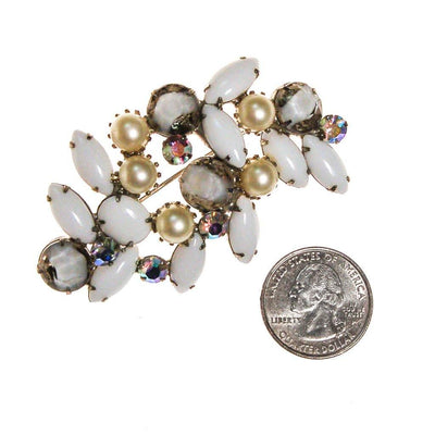 Milk Glass, Faux Pearls, and Aurora Borealis Rhinestone Brooch by 1950s - Vintage Meet Modern Vintage Jewelry - Chicago, Illinois - #oldhollywoodglamour #vintagemeetmodern #designervintage #jewelrybox #antiquejewelry #vintagejewelry