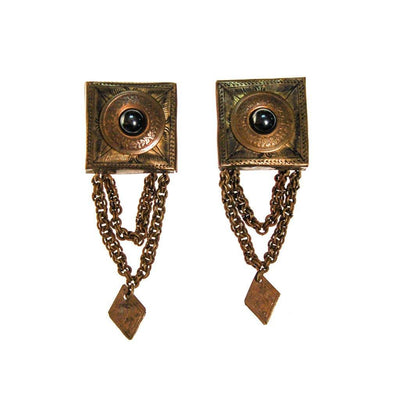 Huge Brass Stamped Statement Earrings by unsigned - Vintage Meet Modern Vintage Jewelry - Chicago, Illinois - #oldhollywoodglamour #vintagemeetmodern #designervintage #jewelrybox #antiquejewelry #vintagejewelry