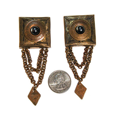 Huge Brass Stamped Statement Earrings by unsigned - Vintage Meet Modern Vintage Jewelry - Chicago, Illinois - #oldhollywoodglamour #vintagemeetmodern #designervintage #jewelrybox #antiquejewelry #vintagejewelry