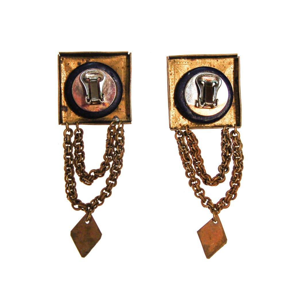 Huge Brass Stamped Statement Earrings by unsigned - Vintage Meet Modern Vintage Jewelry - Chicago, Illinois - #oldhollywoodglamour #vintagemeetmodern #designervintage #jewelrybox #antiquejewelry #vintagejewelry