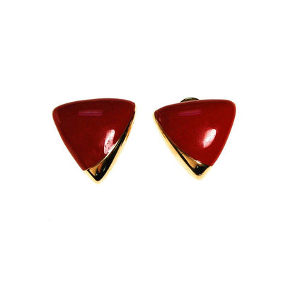 Monet Red and Gold Triangle Clip Earrings, Designer Vintage Jewelry by Monet - Vintage Meet Modern Vintage Jewelry - Chicago, Illinois - #oldhollywoodglamour #vintagemeetmodern #designervintage #jewelrybox #antiquejewelry #vintagejewelry