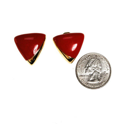Monet Red and Gold Triangle Clip Earrings, Designer Vintage Jewelry by Monet - Vintage Meet Modern Vintage Jewelry - Chicago, Illinois - #oldhollywoodglamour #vintagemeetmodern #designervintage #jewelrybox #antiquejewelry #vintagejewelry