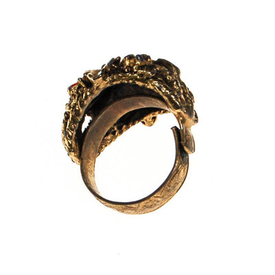 Gold Leaf Statement Ring with Orange Rhinestones, Adjustable, Designer Vintage Jewelry by unsigned - Vintage Meet Modern Vintage Jewelry - Chicago, Illinois - #oldhollywoodglamour #vintagemeetmodern #designervintage #jewelrybox #antiquejewelry #vintagejewelry