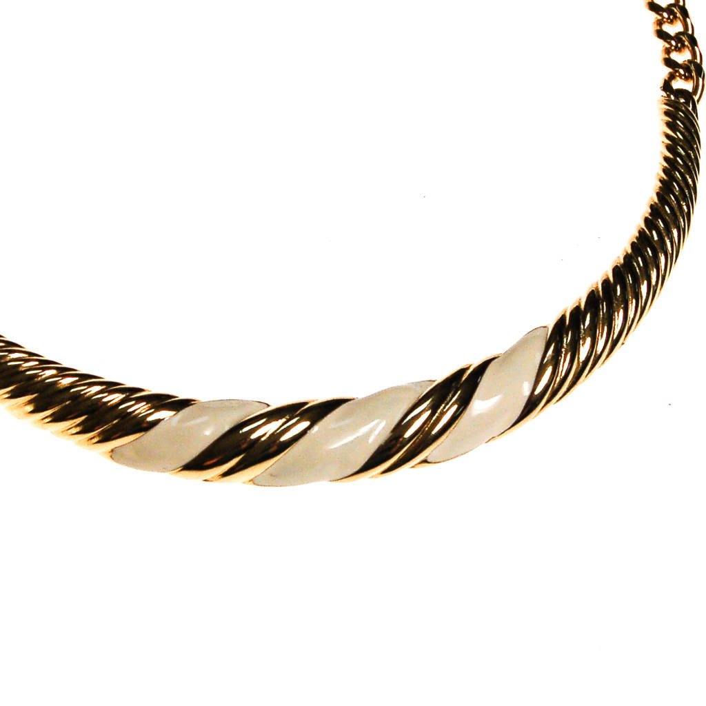 Monet Gold and Cream Enamel Collar Necklace by Monet - Vintage Meet Modern Vintage Jewelry - Chicago, Illinois - #oldhollywoodglamour #vintagemeetmodern #designervintage #jewelrybox #antiquejewelry #vintagejewelry