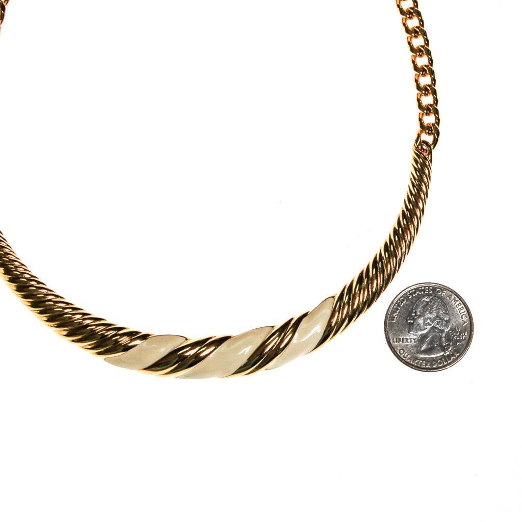 Monet Gold and Cream Enamel Collar Necklace by Monet - Vintage Meet Modern Vintage Jewelry - Chicago, Illinois - #oldhollywoodglamour #vintagemeetmodern #designervintage #jewelrybox #antiquejewelry #vintagejewelry