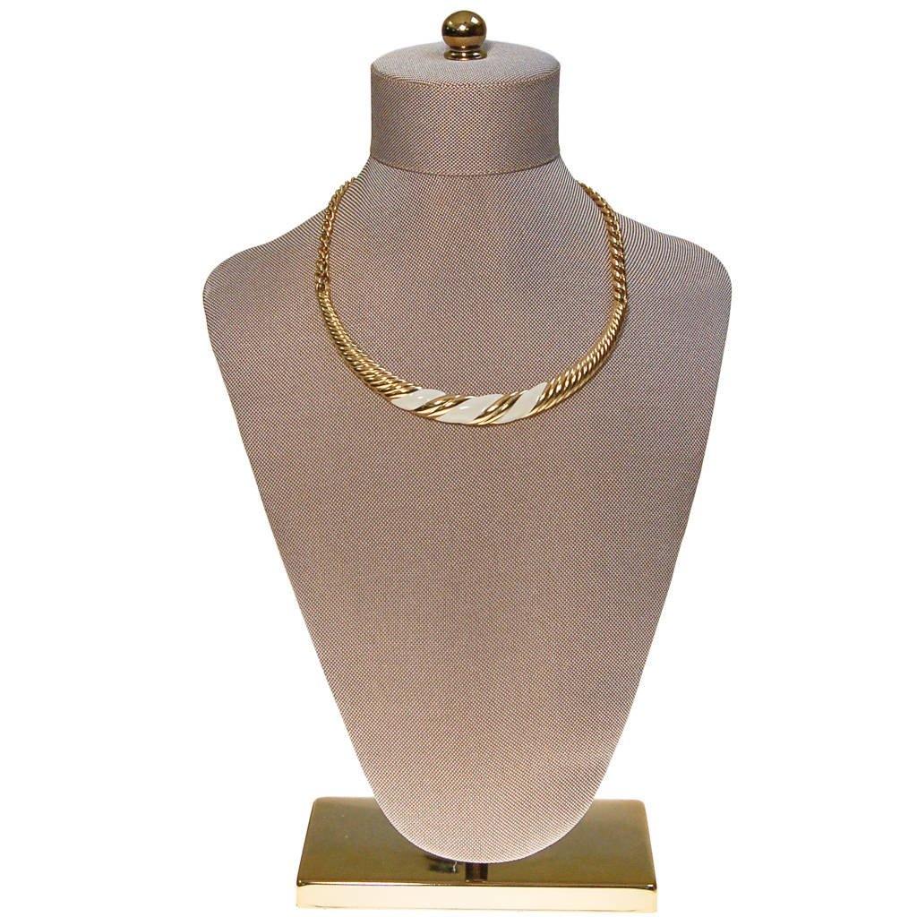 Monet Gold and Cream Enamel Collar Necklace by Monet - Vintage Meet Modern Vintage Jewelry - Chicago, Illinois - #oldhollywoodglamour #vintagemeetmodern #designervintage #jewelrybox #antiquejewelry #vintagejewelry