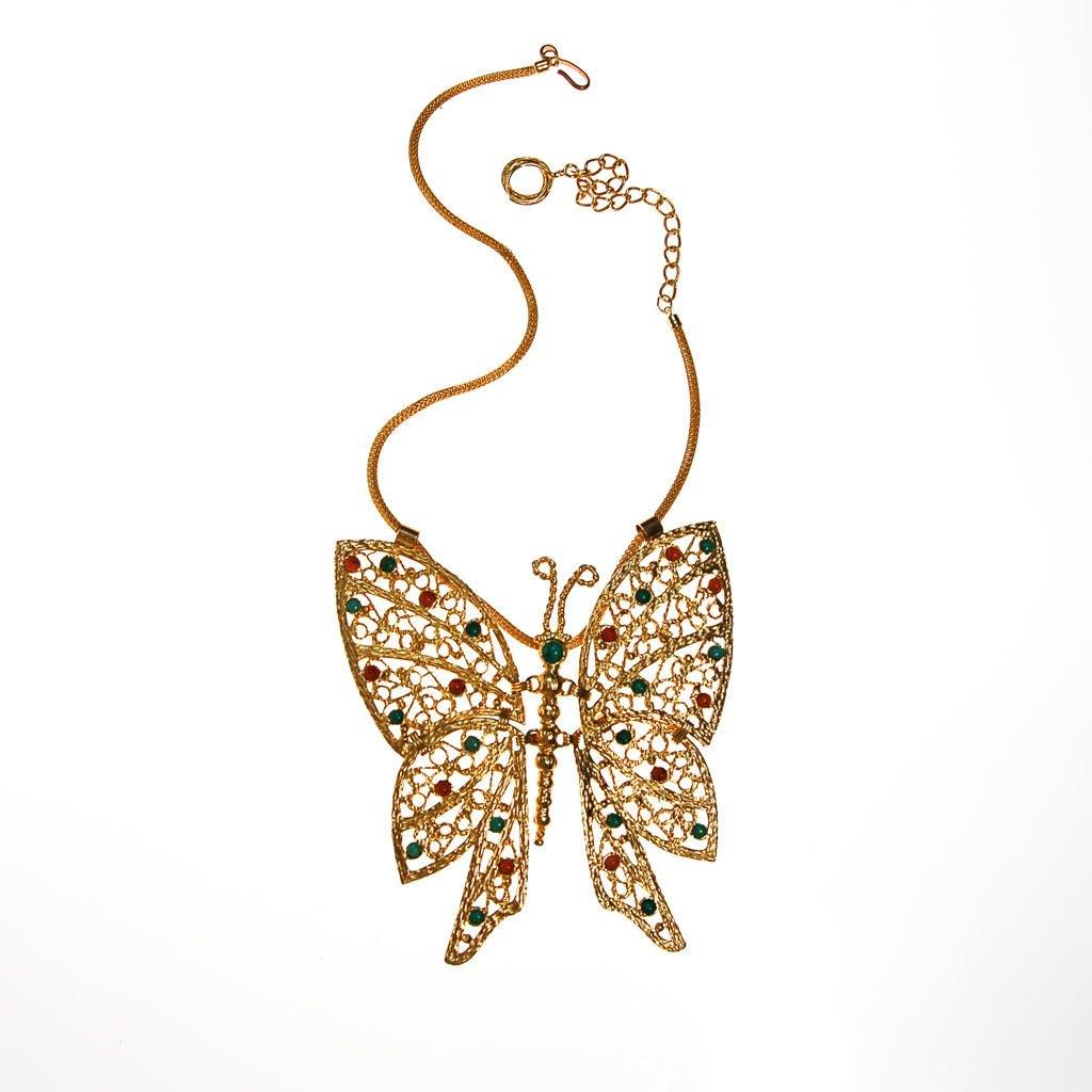 DEC Delizza and Elster Butterfly Pendant Necklace, Massive, Articulated, Gold Wings, Designer by DEC Delizza and Elster - Vintage Meet Modern Vintage Jewelry - Chicago, Illinois - #oldhollywoodglamour #vintagemeetmodern #designervintage #jewelrybox #antiquejewelry #vintagejewelry