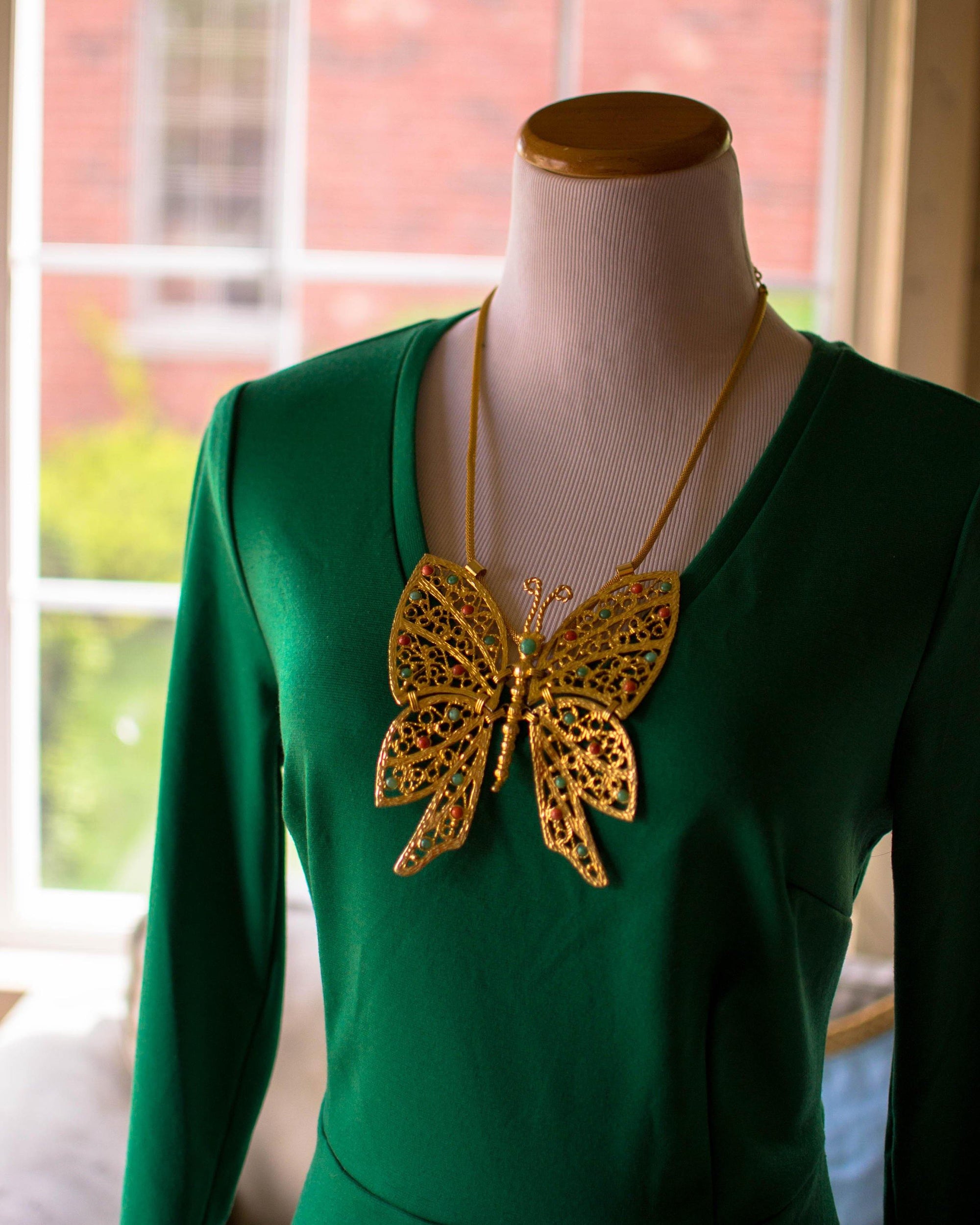 DEC Delizza and Elster Butterfly Pendant Necklace, Massive, Articulated, Gold Wings, Designer by DEC Delizza and Elster - Vintage Meet Modern Vintage Jewelry - Chicago, Illinois - #oldhollywoodglamour #vintagemeetmodern #designervintage #jewelrybox #antiquejewelry #vintagejewelry