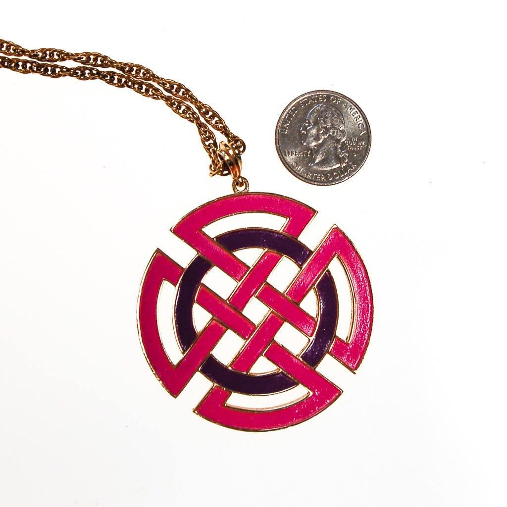 Crown Trifari Modernist Medallion Necklace, Pink, Purple, and Gold by Crown Trifari - Vintage Meet Modern Vintage Jewelry - Chicago, Illinois - #oldhollywoodglamour #vintagemeetmodern #designervintage #jewelrybox #antiquejewelry #vintagejewelry