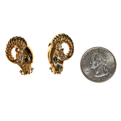 KJL Gold Ram Earrings, Clip-On by KJL for Avon - Vintage Meet Modern Vintage Jewelry - Chicago, Illinois - #oldhollywoodglamour #vintagemeetmodern #designervintage #jewelrybox #antiquejewelry #vintagejewelry