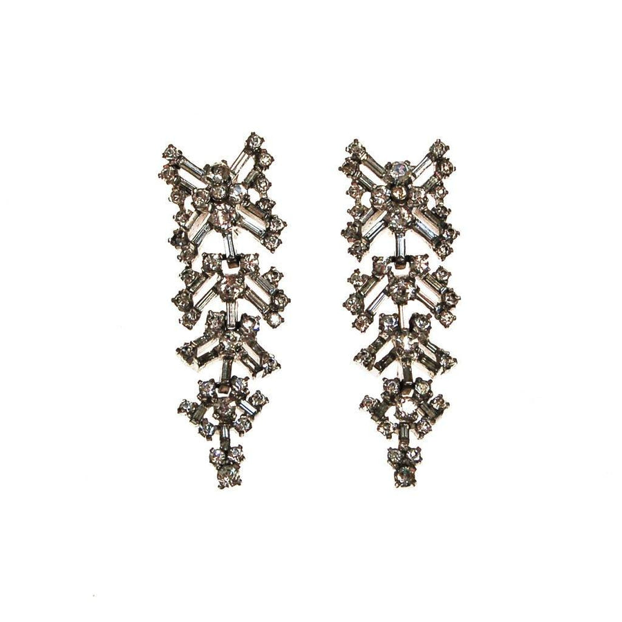 Fabulous 1930s Rhinestone Chandelier Waterfall Dangling Drop Earrings, Clip On by unsigned - Vintage Meet Modern Vintage Jewelry - Chicago, Illinois - #oldhollywoodglamour #vintagemeetmodern #designervintage #jewelrybox #antiquejewelry #vintagejewelry