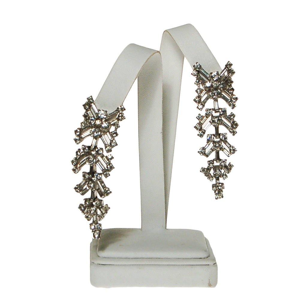 Fabulous 1930s Rhinestone Chandelier Waterfall Dangling Drop Earrings, Clip On by unsigned - Vintage Meet Modern Vintage Jewelry - Chicago, Illinois - #oldhollywoodglamour #vintagemeetmodern #designervintage #jewelrybox #antiquejewelry #vintagejewelry