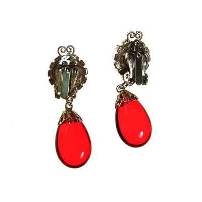 Red Crystal and Rhinestone Earrings, Clip On, Dangling Drop by unsigned - Vintage Meet Modern Vintage Jewelry - Chicago, Illinois - #oldhollywoodglamour #vintagemeetmodern #designervintage #jewelrybox #antiquejewelry #vintagejewelry