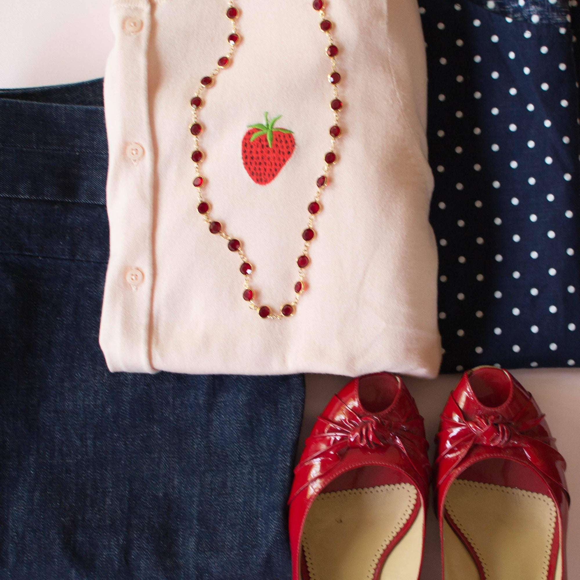 Swarovski Red Bezel Set Crystal Necklace, Collet Set, Open Back, Chicklet by Swarovski - Vintage Meet Modern Vintage Jewelry - Chicago, Illinois - #oldhollywoodglamour #vintagemeetmodern #designervintage #jewelrybox #antiquejewelry #vintagejewelry