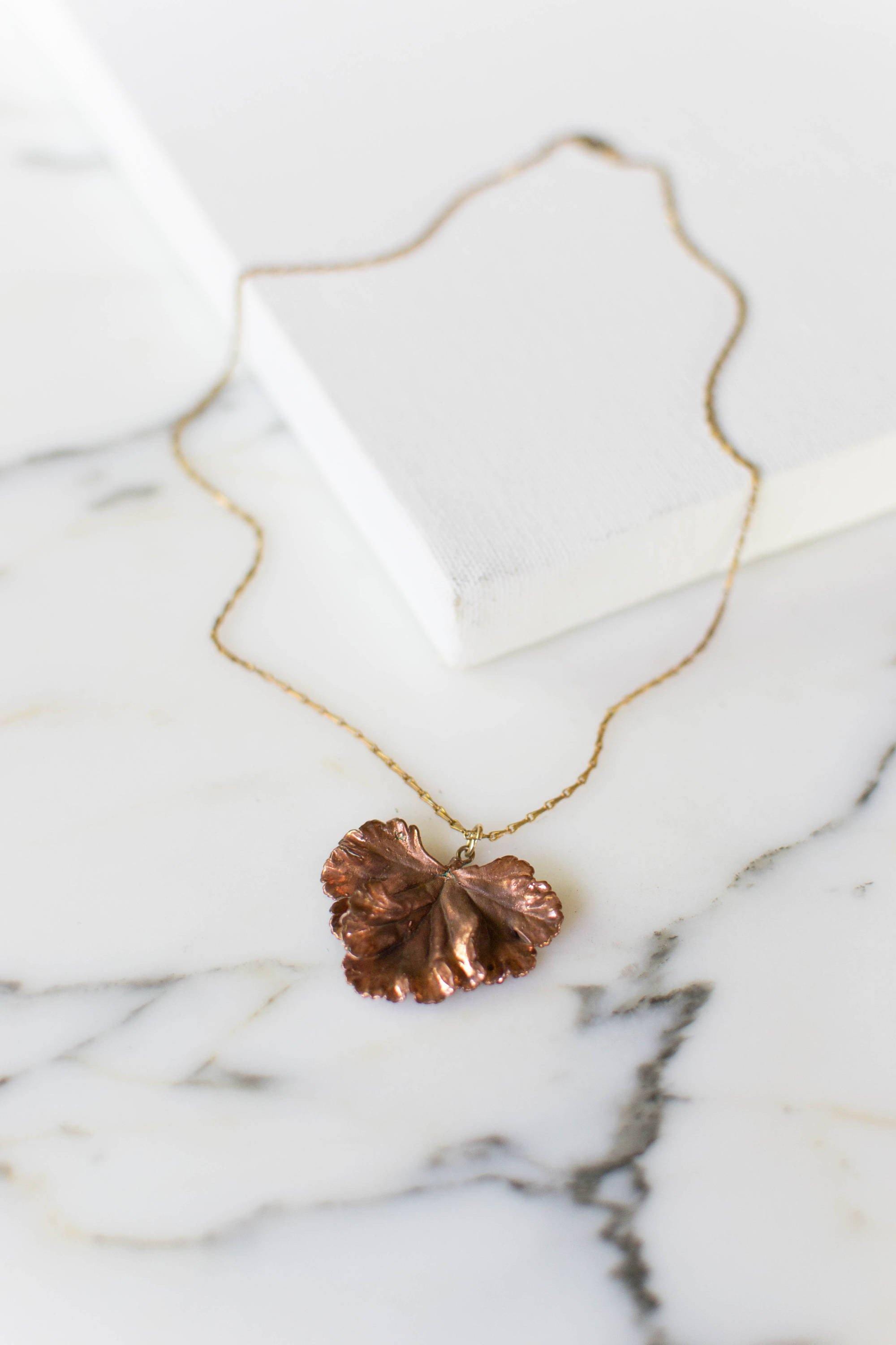 Copper Ginkgo Leaf Necklace by unsigned - Vintage Meet Modern Vintage Jewelry - Chicago, Illinois - #oldhollywoodglamour #vintagemeetmodern #designervintage #jewelrybox #antiquejewelry #vintagejewelry