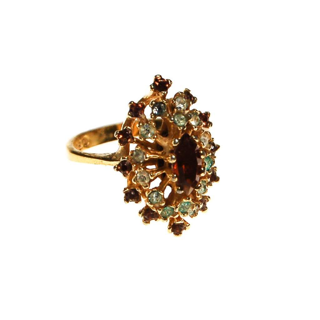 Smokey Topaz Crystal And CZ Cocktail Ring