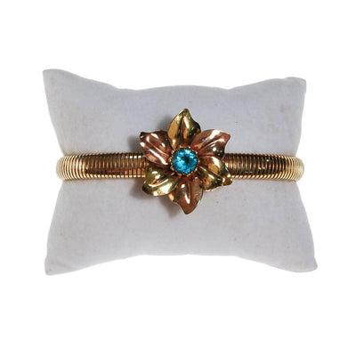 Rose and Yellow Gold Tone Bracelet with Blue Rhinestone Flower by PS Co - Vintage Meet Modern Vintage Jewelry - Chicago, Illinois - #oldhollywoodglamour #vintagemeetmodern #designervintage #jewelrybox #antiquejewelry #vintagejewelry