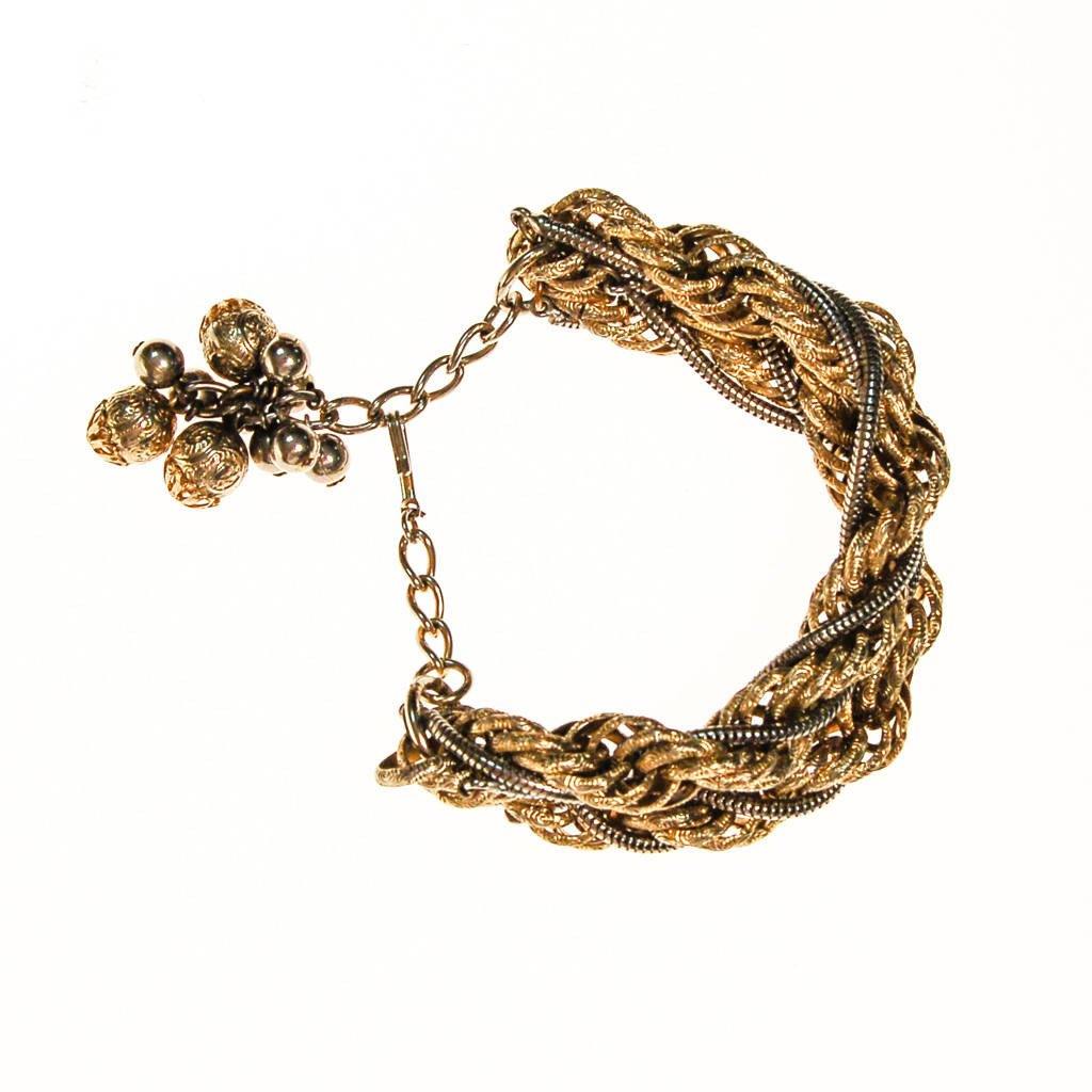 Thick Gold Chain Bracelet with Gold Beads that Dangle