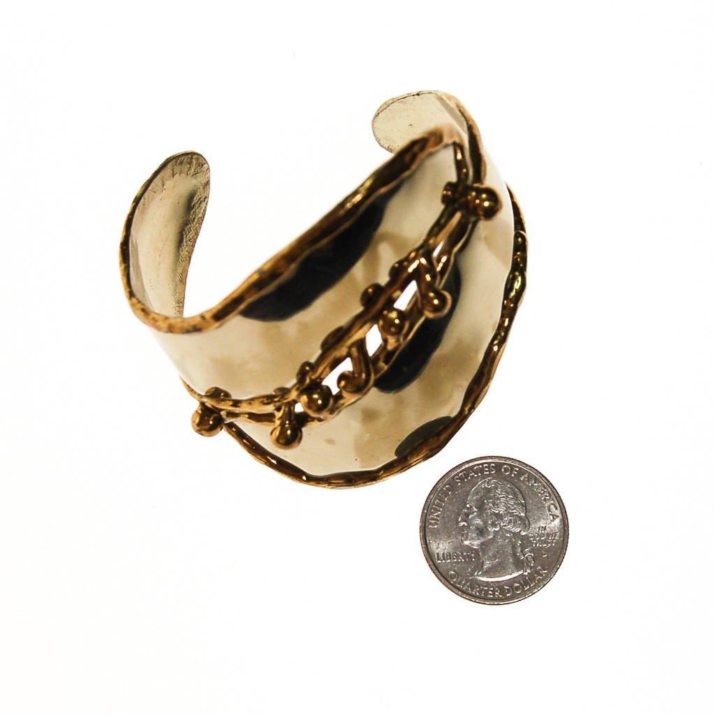One of a Kind Wide Silver and Gold Brutalist Cuff Bracelet, Handmade by unsigned - Vintage Meet Modern Vintage Jewelry - Chicago, Illinois - #oldhollywoodglamour #vintagemeetmodern #designervintage #jewelrybox #antiquejewelry #vintagejewelry