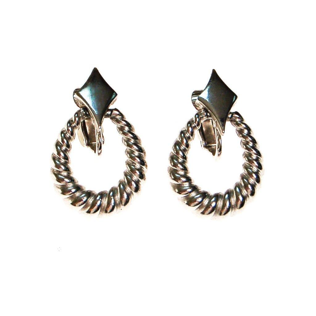 Crown Trifari Silver Cable Style Drop Earrings by Crown Trifari - Vintage Meet Modern Vintage Jewelry - Chicago, Illinois - #oldhollywoodglamour #vintagemeetmodern #designervintage #jewelrybox #antiquejewelry #vintagejewelry