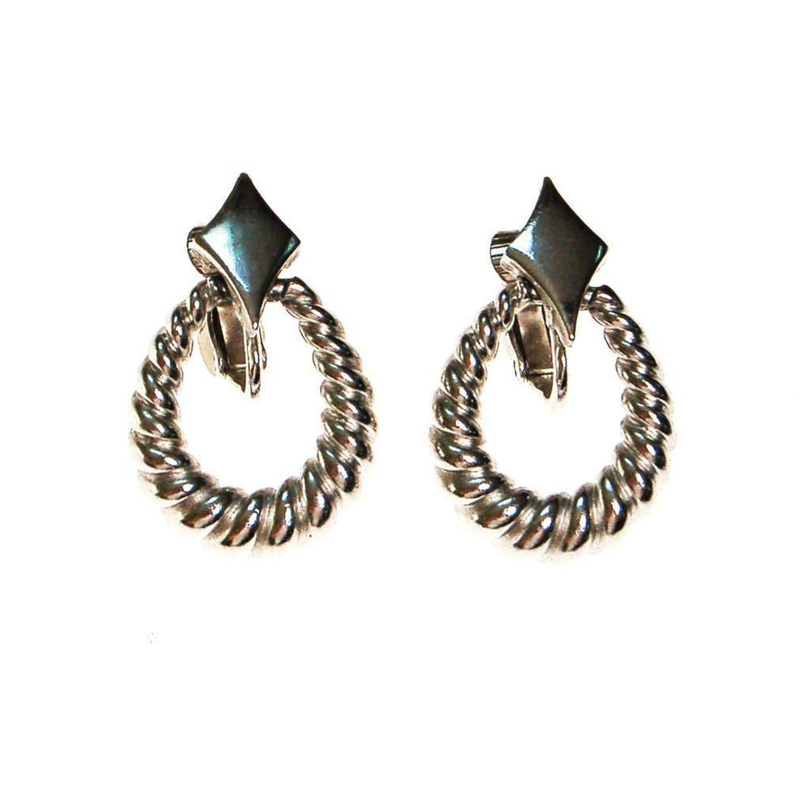 Crown Trifari Silver Cable Style Drop Earrings by Crown Trifari - Vintage Meet Modern Vintage Jewelry - Chicago, Illinois - #oldhollywoodglamour #vintagemeetmodern #designervintage #jewelrybox #antiquejewelry #vintagejewelry
