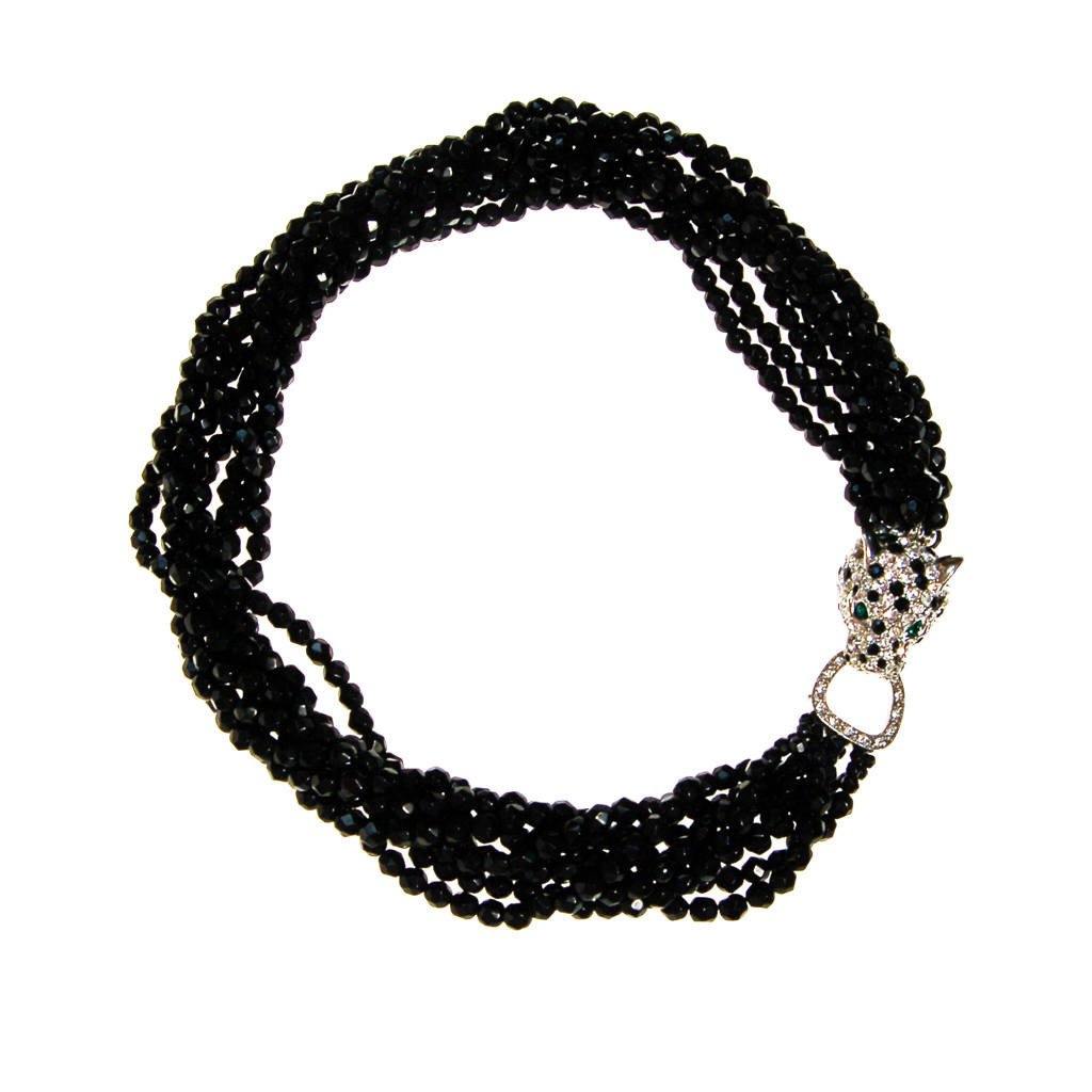 Kenneth Lane  Vintage Panther Collection Black Jet Torsade Necklace